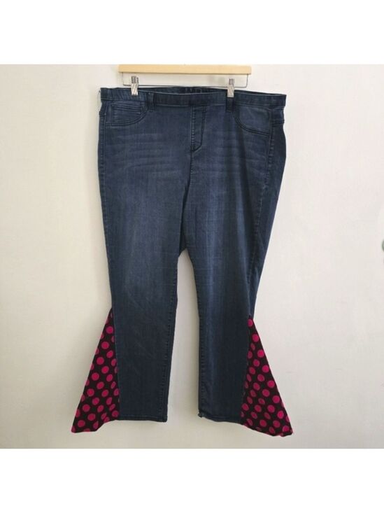 Massini Denim - Massini Blue Denim Retro Polka Dot Patchwork Flare Jeans